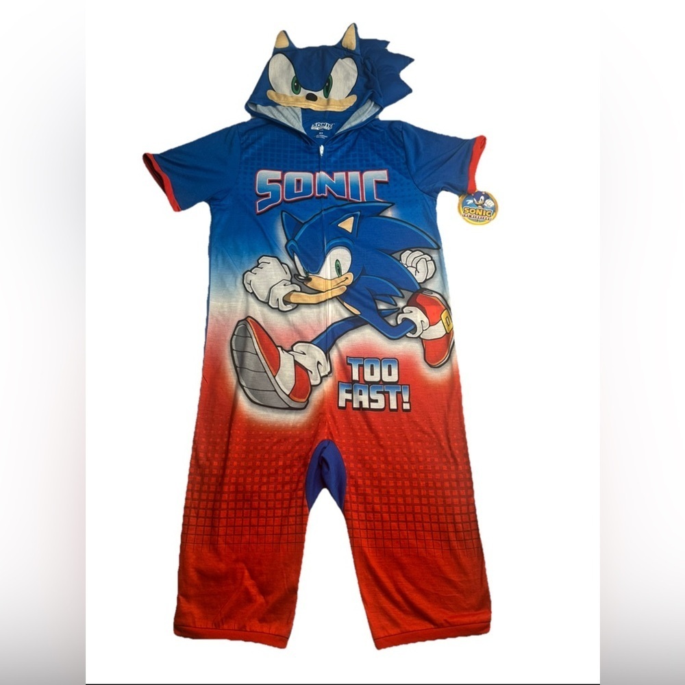Boys Sonic the Hedgehog One Piece Pajamas Hoodie Suit Costume Kids Size
